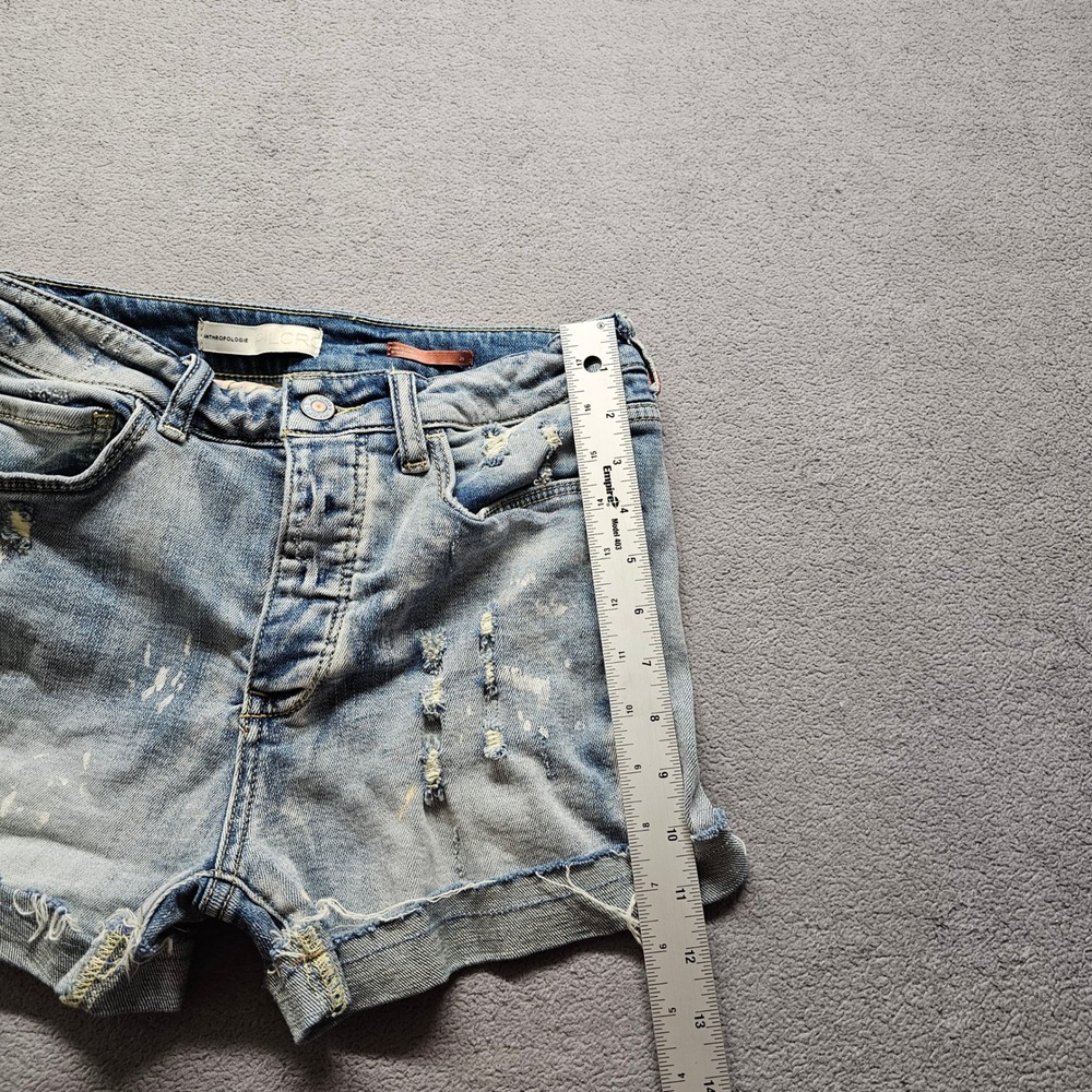 Anthropologie Pilcro Denim Shorts Womens 28 Blue Distressed Paint Splatter Boho - Picture 2 of 11